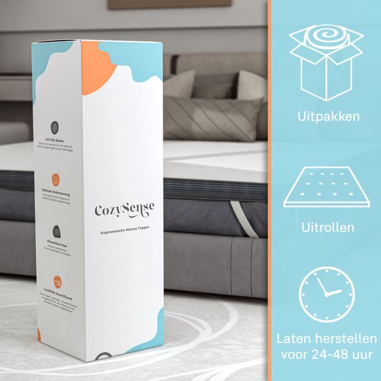 CozySense® Topper Mattress 180x200 - Surmatelas - Surmatelas - Topdeck Matelas - Mousse à mémoire de forme avec gel réfrigérant - CertiPUR® - Fermeté - 8 CM - Housse lavable