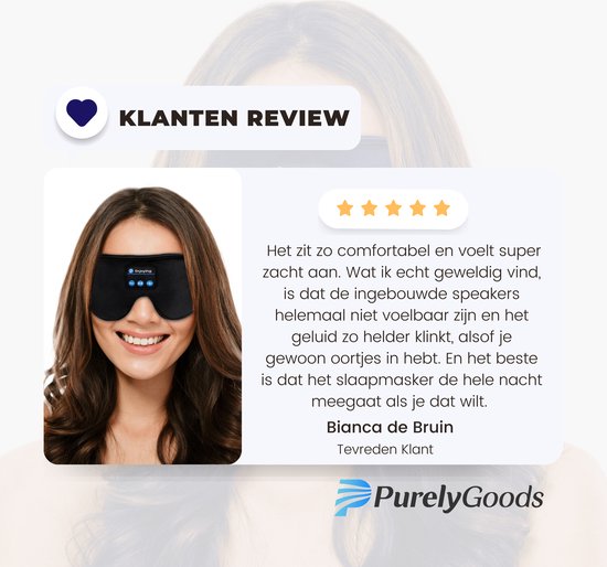PurelyGoods® Masque de sommeil Bluetooth 5.3 - Masque de sommeil pour les yeux - 3D - 100% occultant - pour femmes et hommes