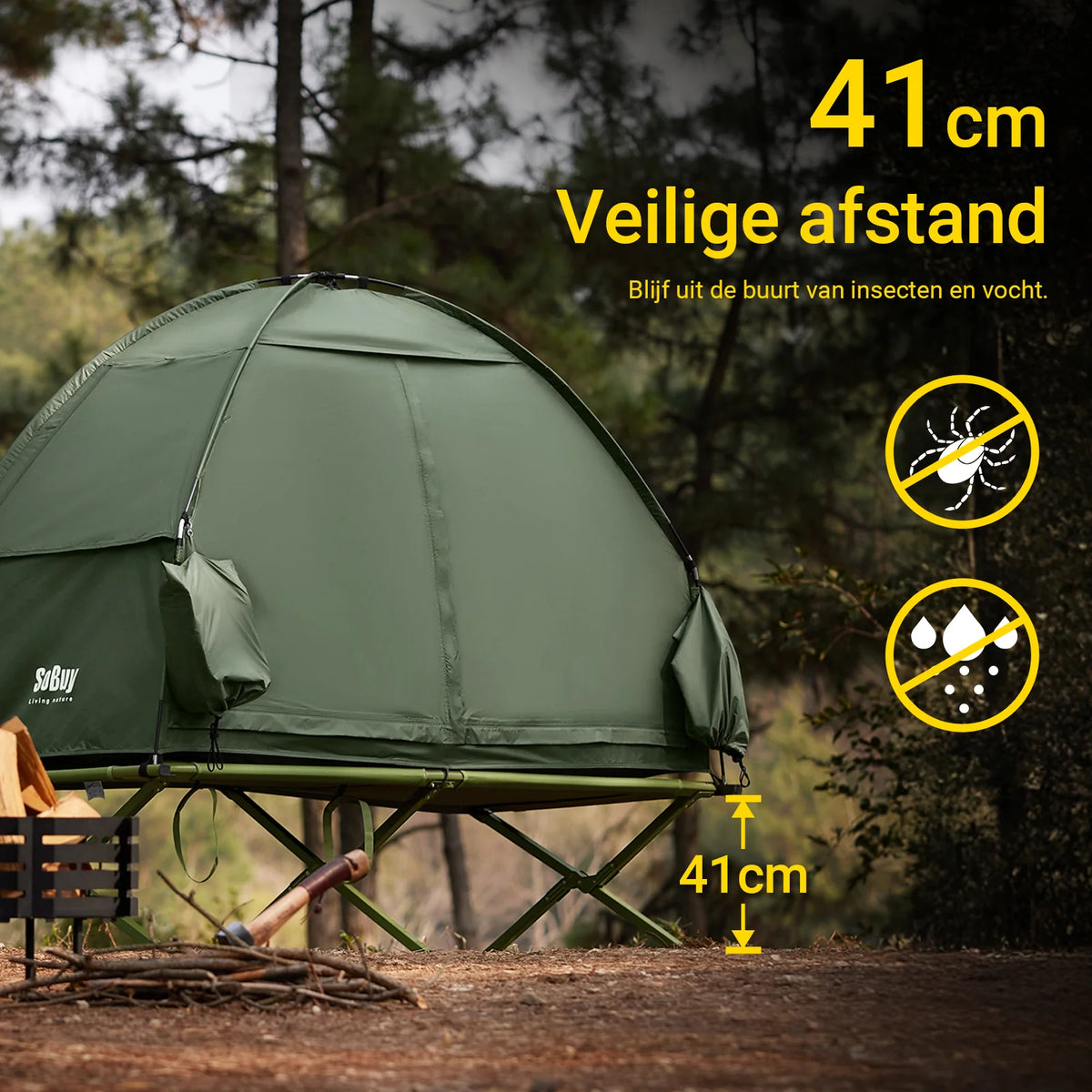 Tente de camping SoBuy OGS32-II-GR 1 place, vert foncé – 2-en-1 avec crochet pour lampe et rangements pour chaussures, 193 × 161 cm