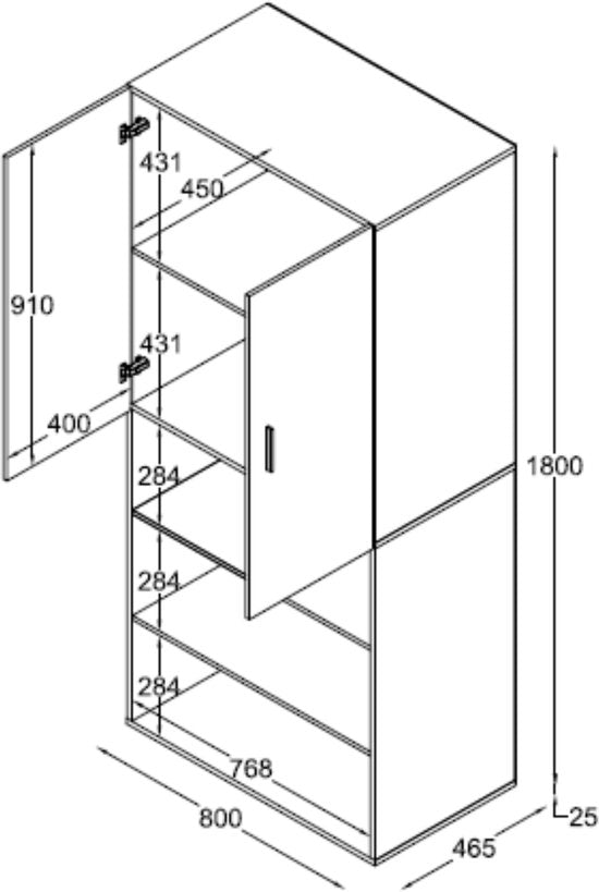 Armoire - meuble de rangement - étagères - 80 cm de large - blanc