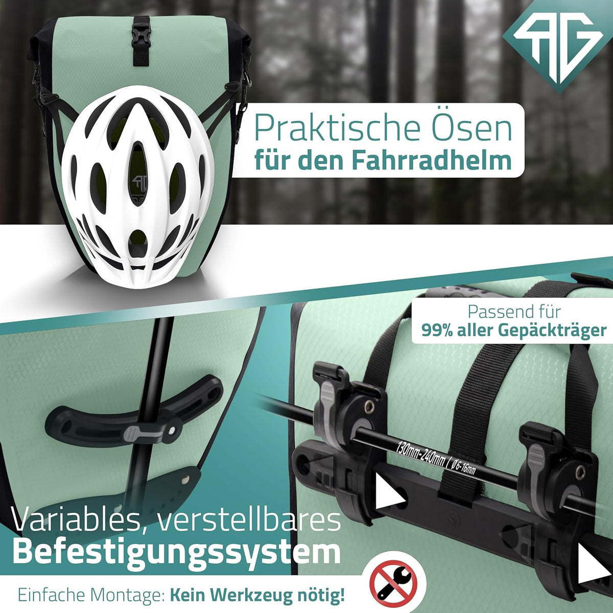RADGEIST sacoche de vélo pour porte-bagages - 2X sacoche pour porte-bagages - sac à bagages étanche et sac à bandoulière - sacoche de vélo avec réflecteurs