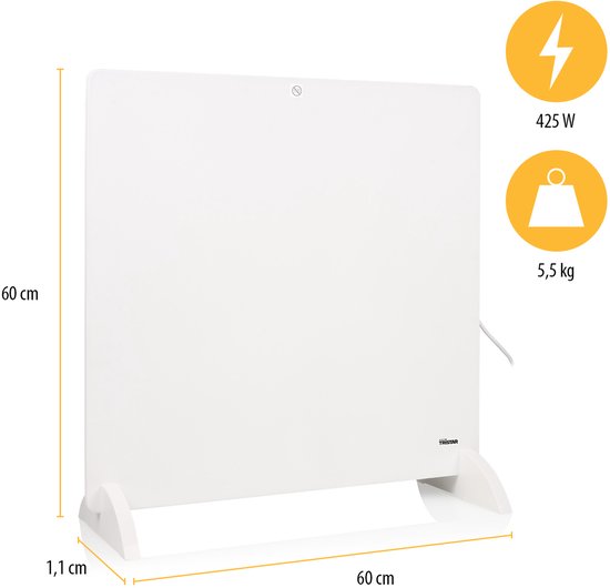 Radiateur à panneaux infrarouges Tristar KA-5090 - 425 watts - Thermostat réglable - Indice de protection IP44 (résistant aux éclaboussures) - Blanc