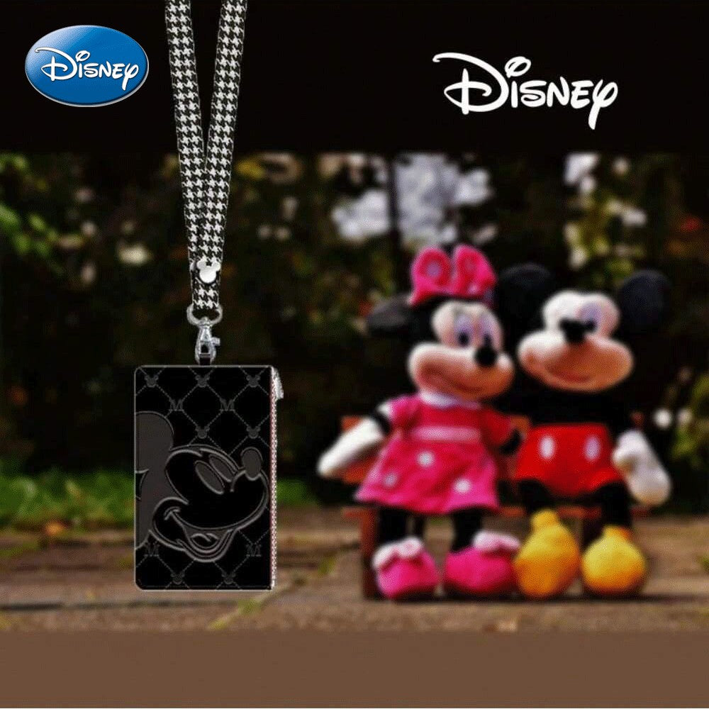 Porte-carte Disney Mickey Mouse avec cordon – Sous licence officielle – Motif pied-de-poule – Thème films et anime – Accessoire élégant noir