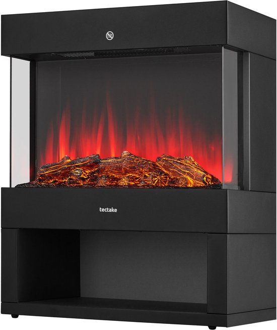 tectake® Electric Fireplace - Atmosphere Fireplace - 900W & 1800W - Freestanding - Stove - with Heating - Fireplaces - with Wood and Glow Effects - 3D Flames - Timer