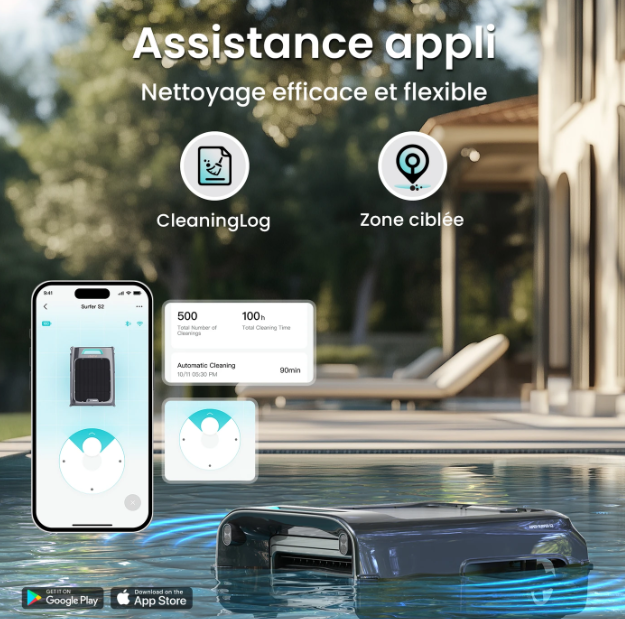 Nettoyeur de surface de piscine Aiper EcoSurfer S2 - Énergie solaire, batterie d'une autonomie de 35 heures, Wi-Fi/Bluetooth