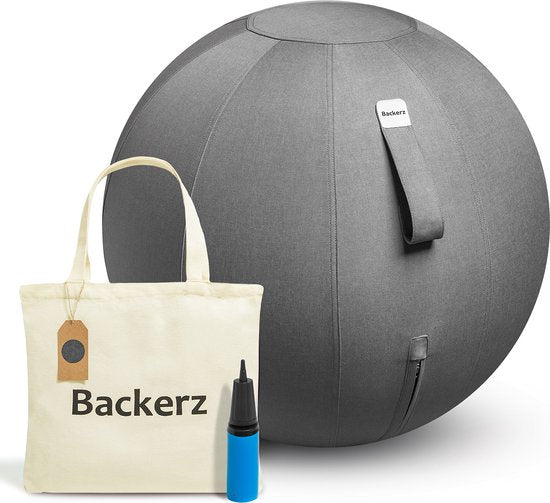 Backerz® Ballon d'assise pour le bureau et la maison 65 cm - Ballon de yoga haut de gamme - Ballons d'assise avec housse - Ballon ergonomique pour chaise de bureau - Lin anthracite