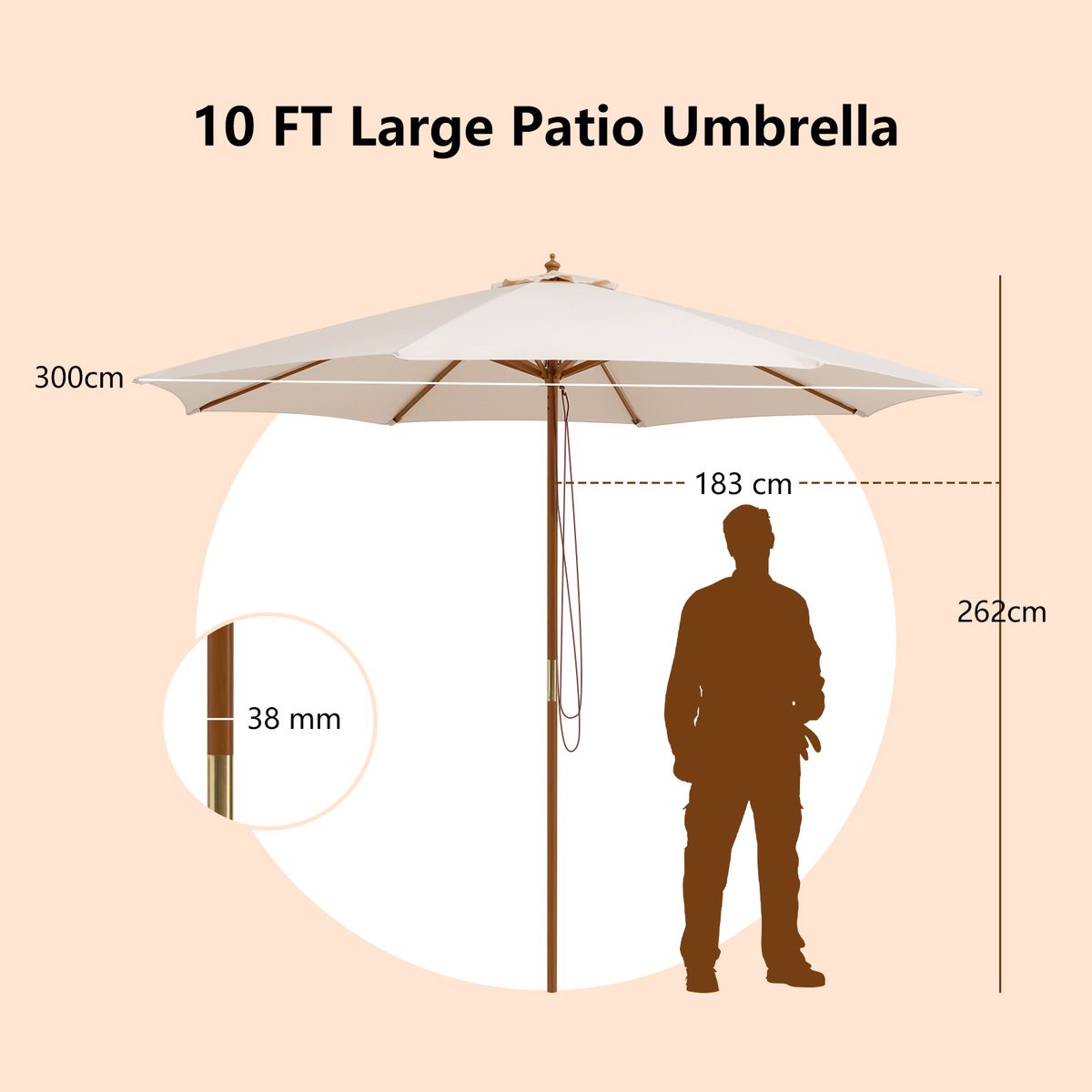 Parasol Coast avec pied de parasol - 300 cm - Système de poulie à corde - Remplissable, avec roulettes - Beige