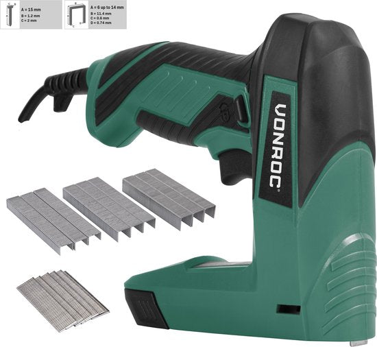 VONROC Electric Tacker - Set complet incluant 900 agrafes et 300 clous - fréquence de tir : 30/min
