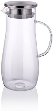 Pichet en verre Alpina 1,4 L - Pichet avec couvercle et filtre en acier inoxydable - Carafe en verre borosilicaté - Pichet transparent pour boissons froides et chaudes