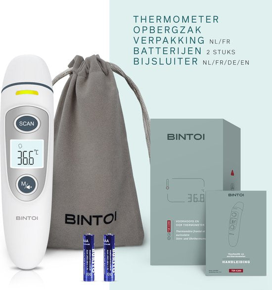Bintoi® X200 - Thermomètre frontal - Thermomètre auriculaire - Thermomètre de fièvre