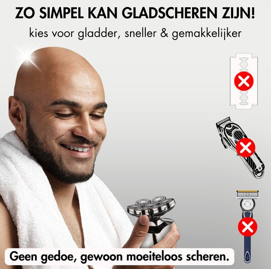 Rasoir 6-en-1 pour homme - Tondeuse - Tondeuse - Sansbeauté® SkullSharp PRO - Rasoir électrique pour visage et tête - Rasoir de crâne - Rasage de tête - humide et sec - Chargement sans fil - Électrique