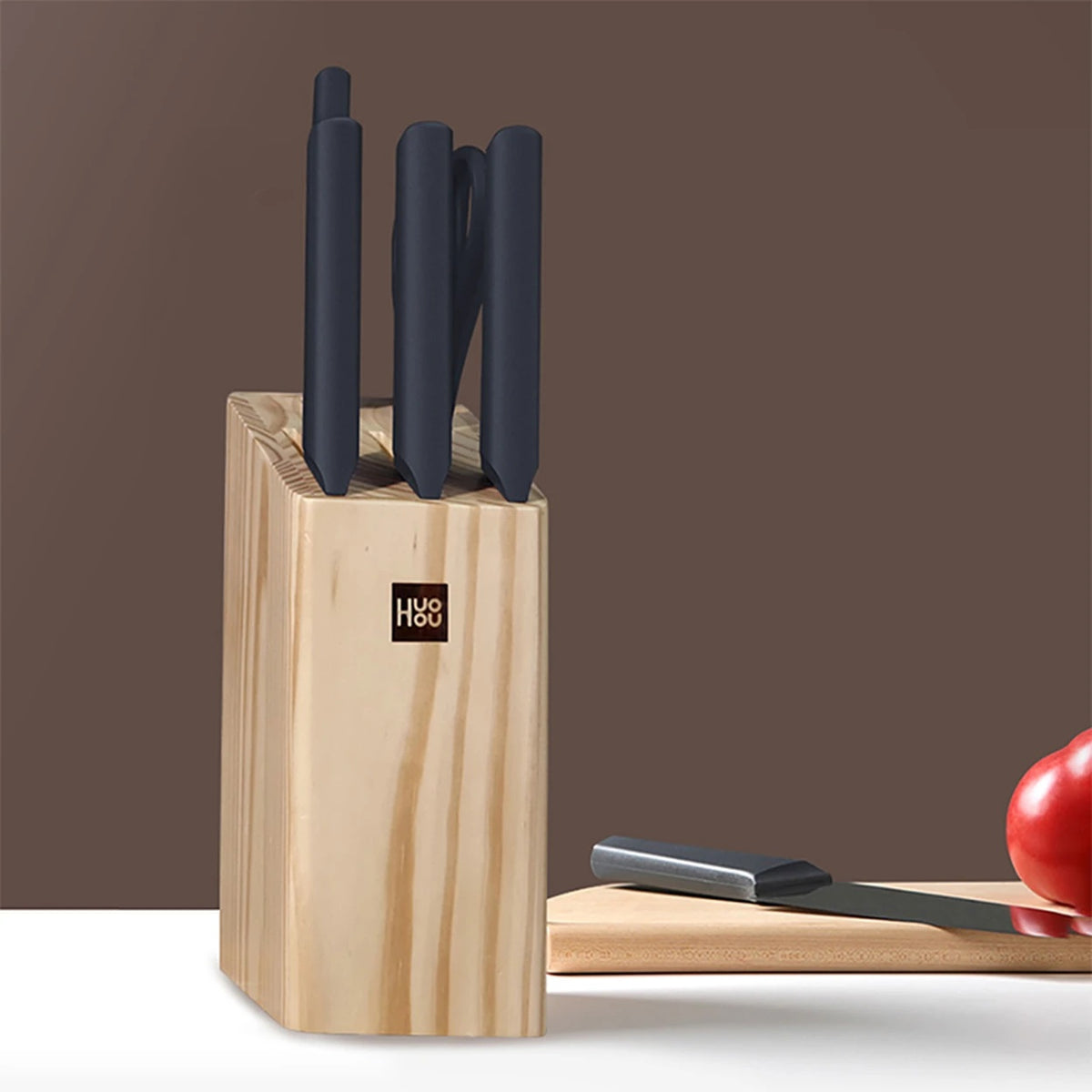 Ensemble de couteaux de cuisine HuoHou avec bloc en bois - 6 pièces - acier inoxydable
