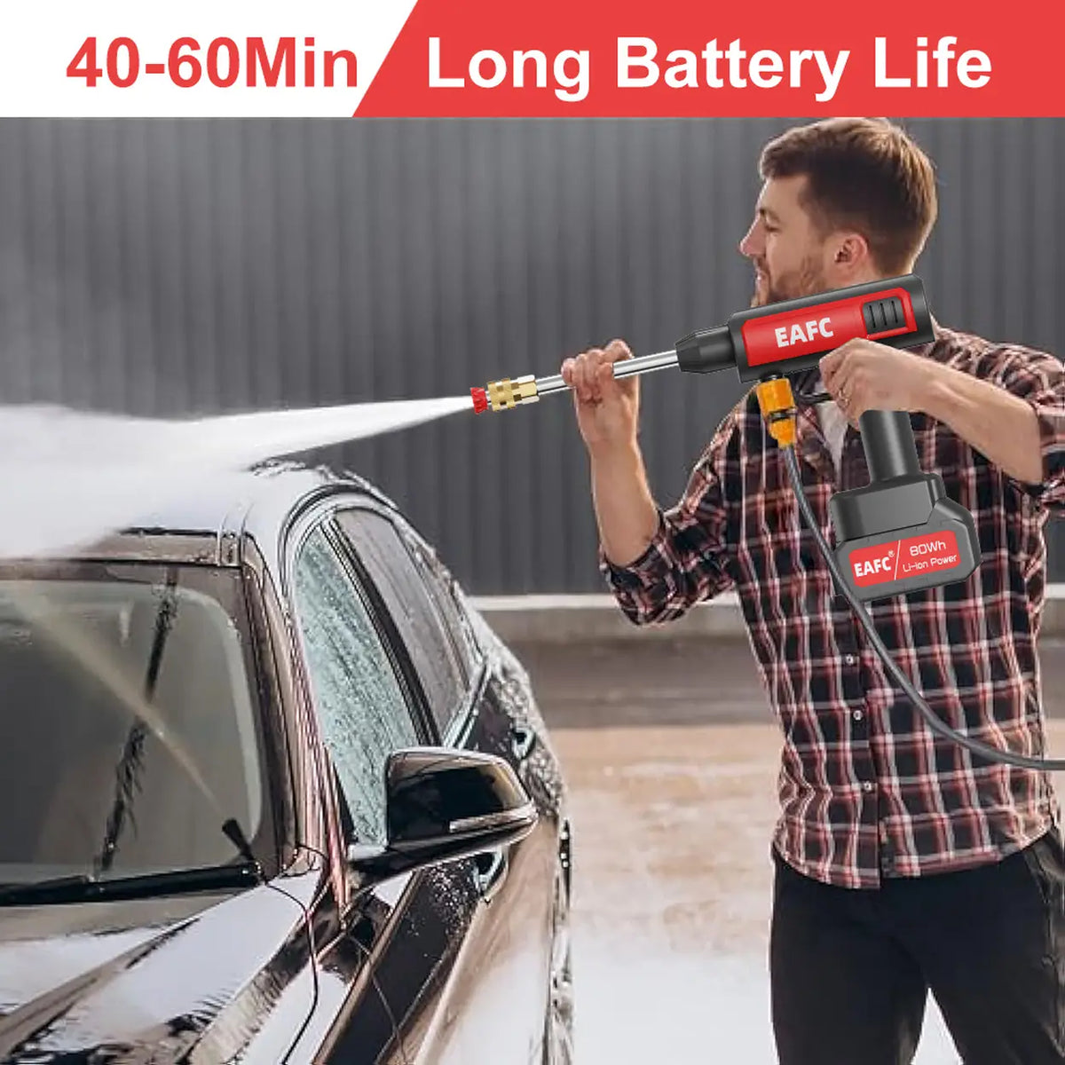 Nettoyeur haute pression sans fil EAFC à batterie – Auto-amorçant – Pour la voiture, le jardin et le nettoyage