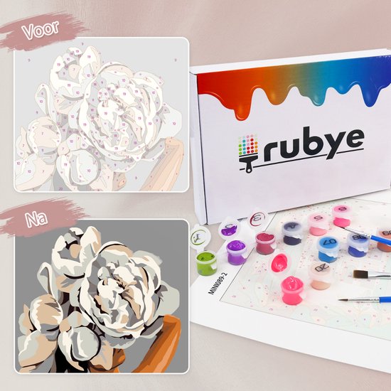 Rubye® Painting By Number Adults - Flower Head - Includes Painting and Brushes - Canvas Painting Canvas - Colouring by Number - Double Set - 15x20cm