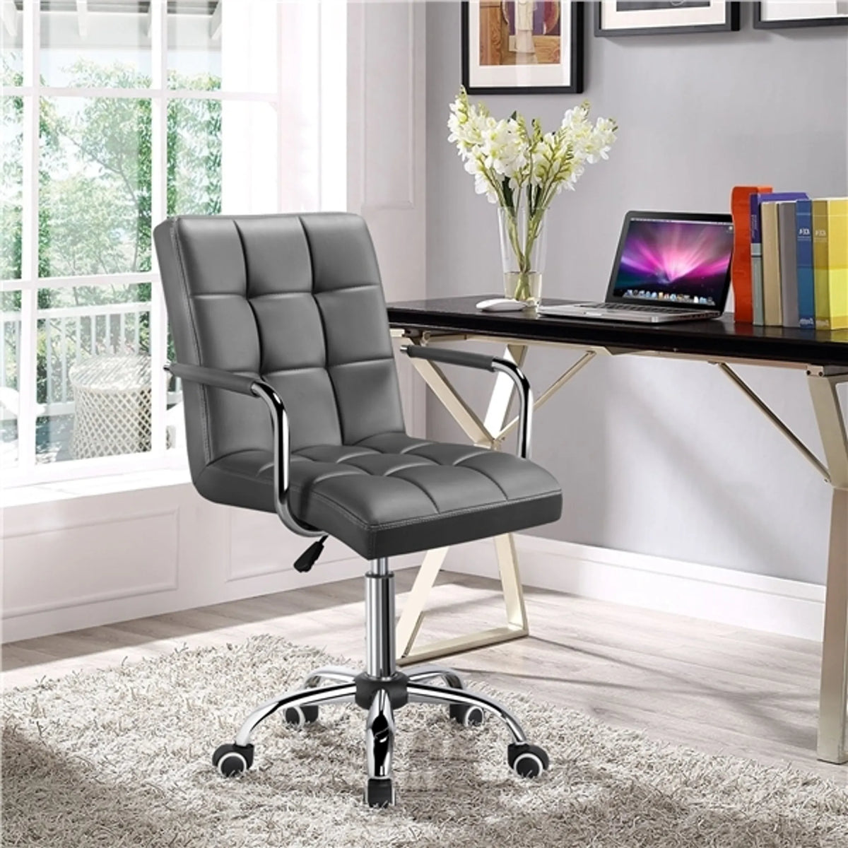 Chaise de bureau Yaheetech Luxe en simili cuir, 88,5-103 cm – Gris élégant – Polyuréthane et acier