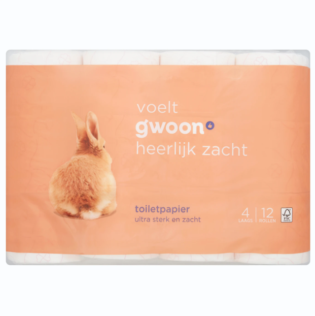 Papier toilette G'woon 4 couches - 12 rouleaux - Ultra-doux