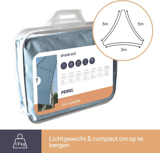 Perel Toile d'ombrage, hydrofuge, 5 x 5 x 5 m, 160 g/m², polyester, triangle, gris clair