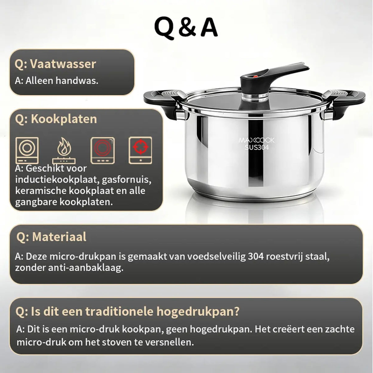 Marmite à soupe à pression Maxcook avec couvercle - Acier inoxydable 304 - 24 cm - 6 L