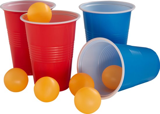 tectake® Table de Beer Pong - Avec décorations de fête - Eclairage LED - Table de Beer Pong réglable en hauteur et pliable - Jeu de boisson avec accessoires - 100x gobelets en plastique, 6x balles de ping pong, Jeu de cartes avec cartes