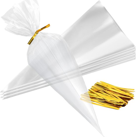 Feestio Sacs de partage Gourmet Bag - 200 pièces - Sacs de bonbons - Sacs de friandises Fête d'enfants - Sacs en cellophane transparents - Sacs cadeaux - Sac de bonbons