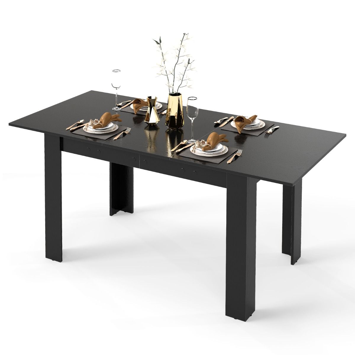 Table à manger extensible Coast - Plateau réglable - Pieds en L - Noir - 158 x 70 x 76 cm