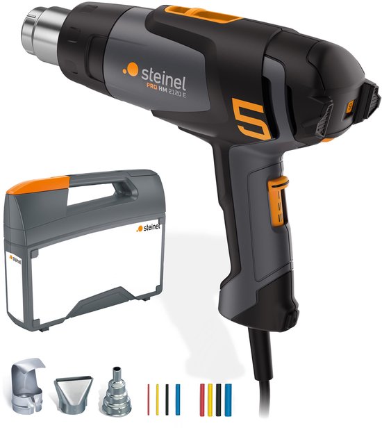 Pistolet à air chaud Steinel HM 2120 E - 2 200 W - Pistolet décapant - Température réglable de 80 à 630 °C - Débit d'air réglable de 150 à 500 l/min - Livré avec mallette et divers embouts