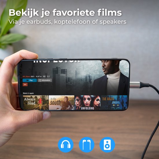 Câble Nuvance AUX vers USB-C - Câble AUX USB-C - 1 mètre - USB-C vers AUX - Nylon tressé - USB-C AUX - USB-C vers jack