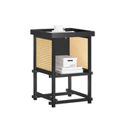 SoBuy table d'appoint HFBT03-SCH - 40×40×60 cm - noir-jaune - châssis en bambou & compartiment de rangement ouvert