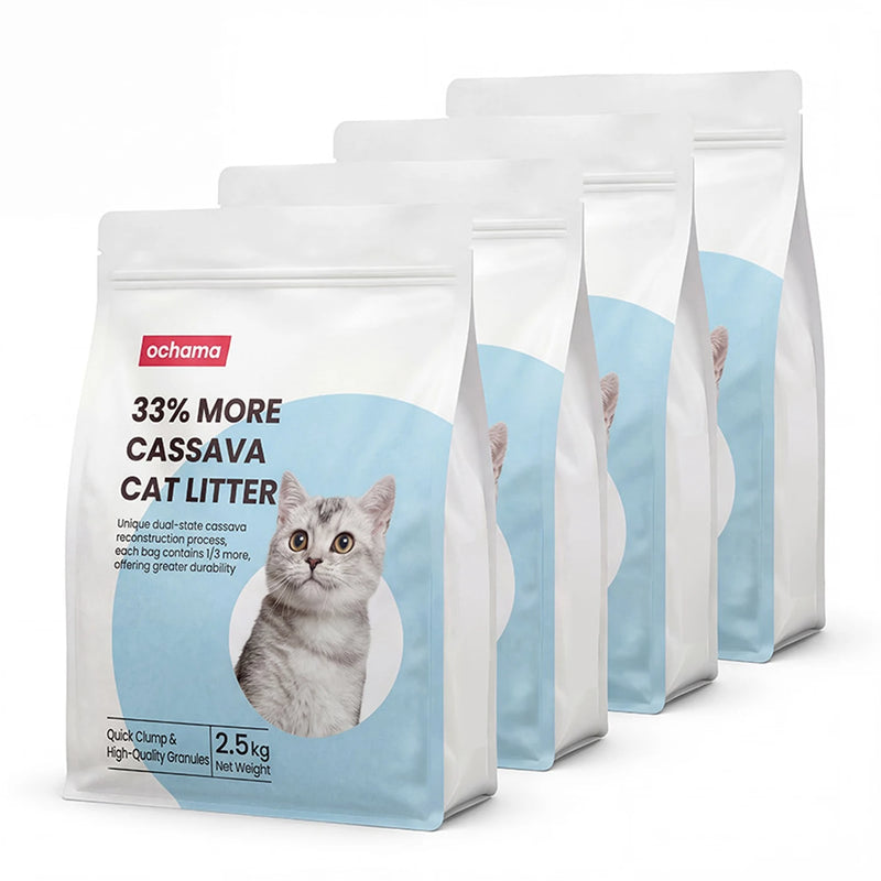 Litière pour chat Ochama Tapioca - À agglomération rapide - Inodore - 4 x 2,5 kg - 10 kg - Blanc crème