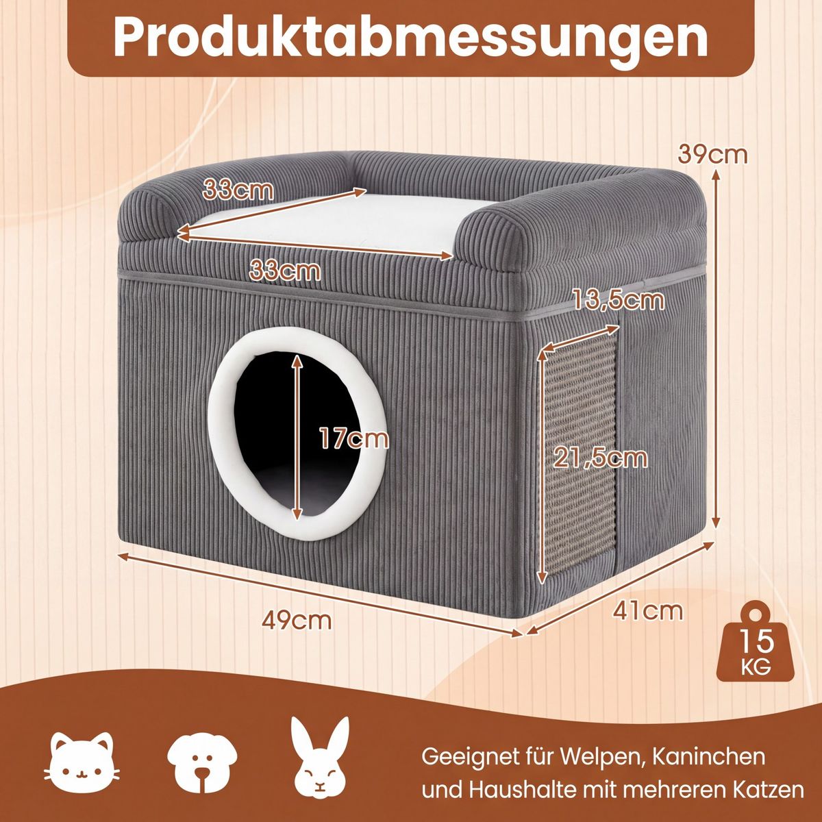Maison pliable pour chat Coast - avec tapis à griffer en sisal - coussin moelleux et bords surélevés - gris