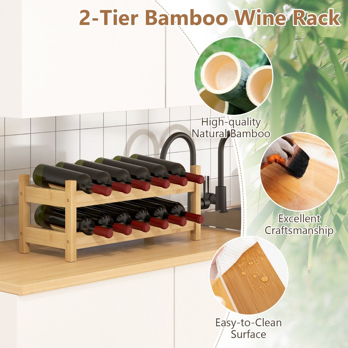 Casier à vin Coast en bambou - 2 étages - pour 12 bouteilles - naturel