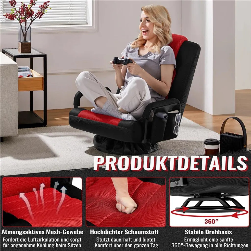Fauteuil de gaming pivotant Yaheetech – Fauteuil de gaming réglable avec accoudoirs et poche latérale