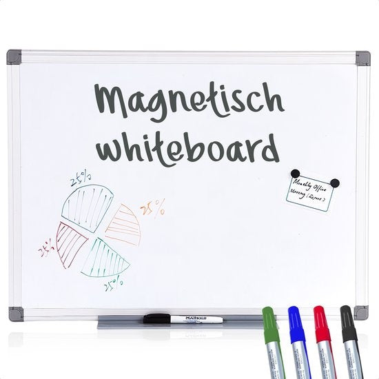 Tableau blanc avec Marqueurs - Goliving - 60 x 90 cm - Tableau magnétique - Planning hebdomadaire - Tableau noir
