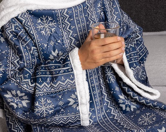 Cosas - Couverture à capuche - Plaid avec manches - Bleu - 180x130cm