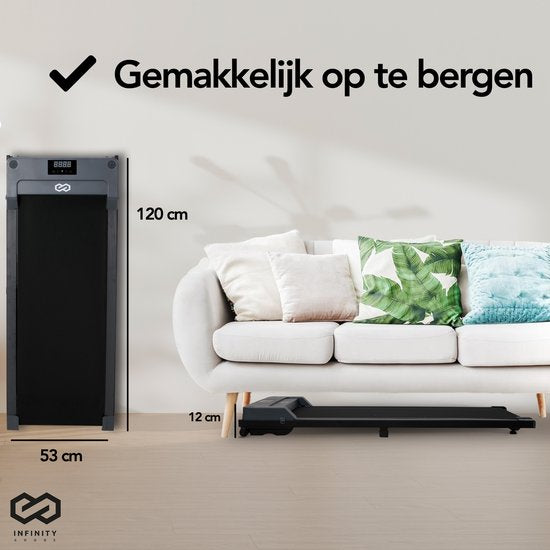 Infinity Goods Tapis de course pour la maison - avec Bluetooth - 1-6 km/h - 120 x 53 x 12 cm - Anthracite