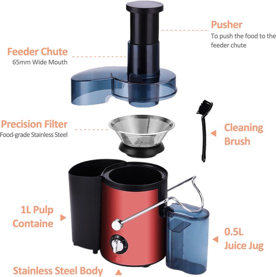Centrifugeuse rapide Fuegobird L811 - Power Juicer - Acier inoxydable - 400 watts - Rouge