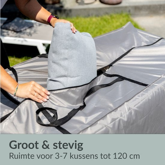 Chefarone Protective Cover Garden Cushions - Extra Large 60x175 cm - Storage Cover Garden Furniture, Lounge Set and Lounger - Cushion Bag for Lounge Cushions - Garden Cushion Cover Waterproof - Weatherproof - UV Protection - Grey