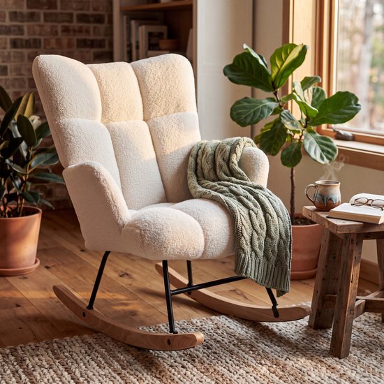 Bayt Fauteuil à bascule - Fauteuil - Fauteuil à bascule pour chambre de bébé - Fauteuil de détente - Blanc