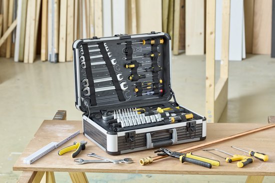 ALDORR Tools - 89 - Jeu d'outils en coffret - Boîte à outils - Coffret d'outils complet - Trousse à outils - Jeu de tournevis - Aluminium - Outils à main - Outils de base - Avec clé dynamométrique à cliquet - Cadeau pour homme - Cadeau de pendaison de cré