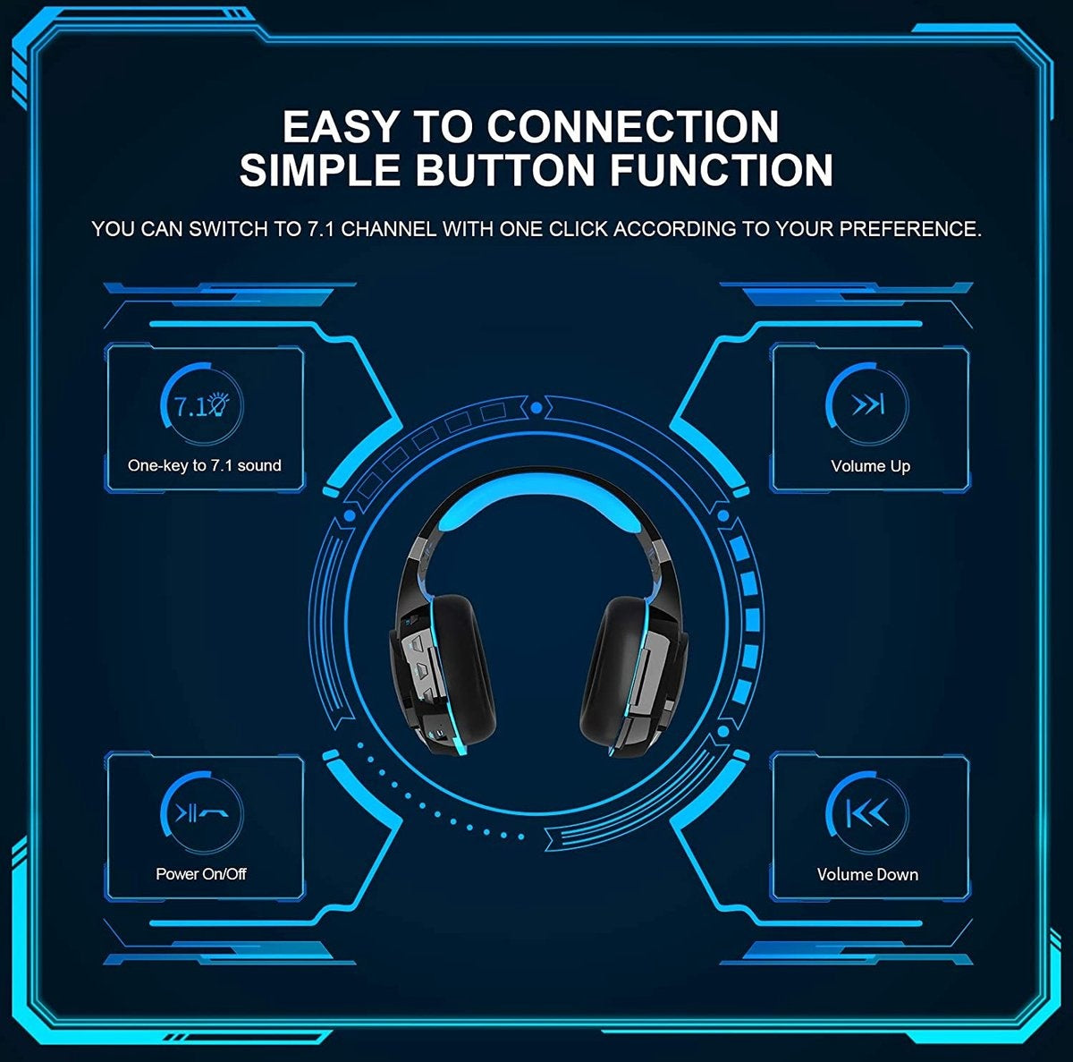 Casque gaming PHOINIKAS G2000 - Bluetooth - avec microphone - Noir/bleu
