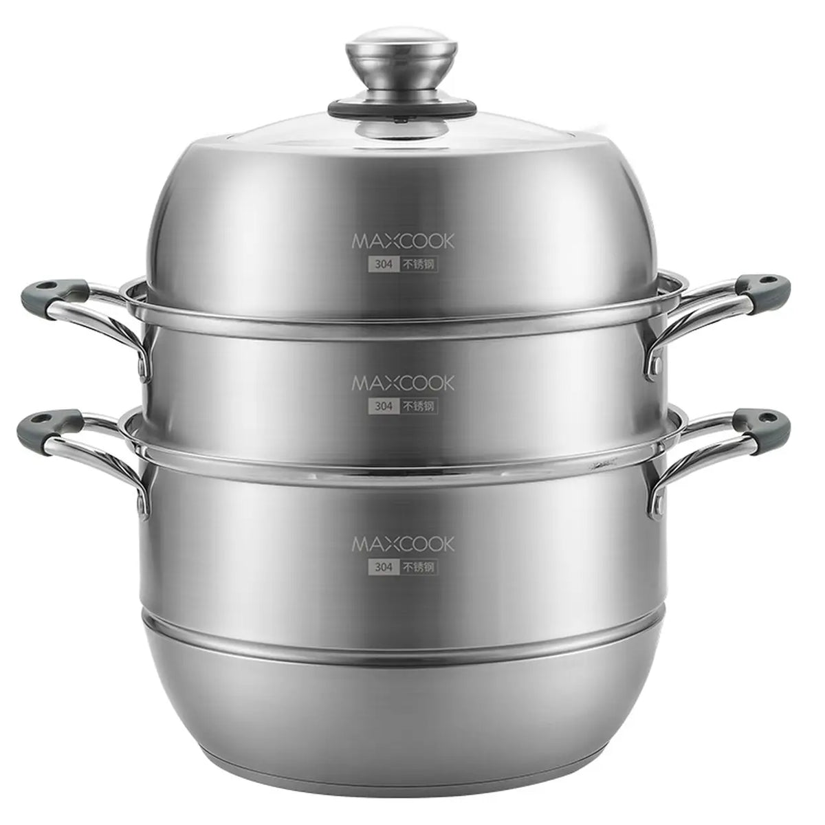 Casserole à vapeur Maxcook à 3 couches, 28 cm - acier inoxydable 304 - compatible induction et gaz