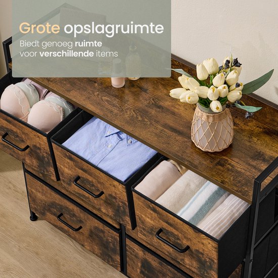 O'DADDY® Meuble de rangement - Buffet - Commode - Industriel - 7 Tiroirs - Commode - 28,5 x 98 x 85 cm - Vintage Brown/Black
