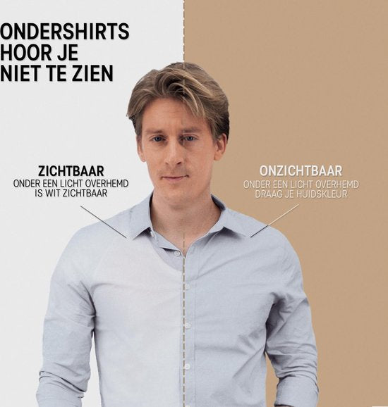 Anti Sweat Shirt - Fibershirts® - Coussinets d'aisselles cousus - Maillot de corps - beige - Col en V - Hommes - Taille XL