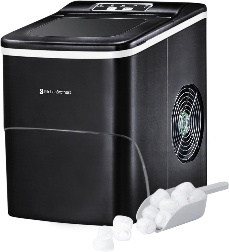 Machine à glaçons compacte et silencieuse KitchenBrothers - 2 litres - avec pelle à glace - Noire