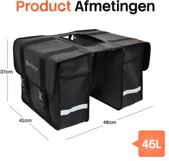 Sacoches de vélo doubles Brixy - Sacoches de vélo imperméables - 45 L - Avec bandes réfléchissantes - Vélo électrique - Noir