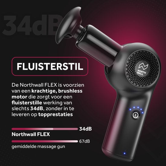 Northwall Massage Gun Mini - Pistolet de massage avec étui et 4 embouts - Appareil de massage puissant et sans fil pour le sport et la détente