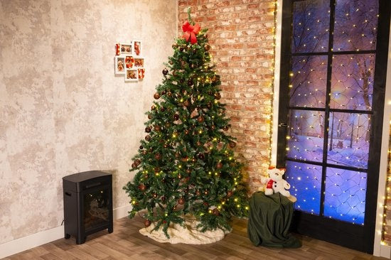 Cadeaux de Noël Arbre de Noël artificiel - Epicéa avec pommes de pin - Décoration de Noël pour l'intérieur - 1024 Tops - 210 cm - Vert