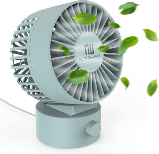 Northwall Mini ventilateur USB - Ventilateur de table bleu - Mini ventilateur silencieux - Ventilateur de bureau rétro - Petit, silencieux et silencieux - Deux moteurs - inclinable - 2 vitesses