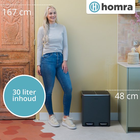 Homra BLINQ Poubelle de tri sélectif avec 2 compartiments - 2 x 15 L