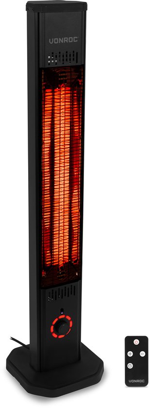 Chauffage de terrasse sur pied VONROC Lipari 2000 W – Chauffage de terrasse - Élément chauffant infrarouge au carbone - Télécommande incluse